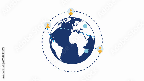 Illustration of a globe with connected people around it showing global communication and networking concept