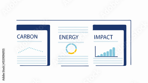 Illustration showing carbon energy and impact reports with graphs and charts in a business presentation format