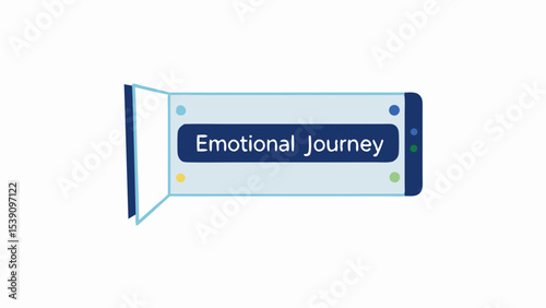 Illustration of a book with an emotional journey message and colorful dots on a light blue background view