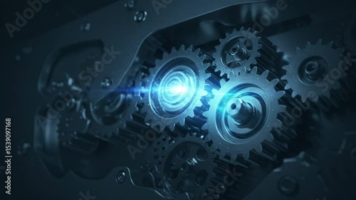 Intricate Gears with Blue Light in Mechanical System