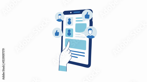 Illustration showing a hand giving a thumbs up on a social media application on a mobile device screen