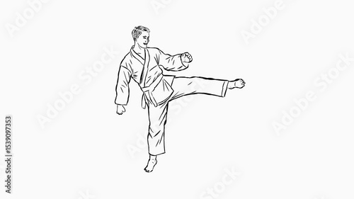 Wallpaper Mural Hand-Drawn Karate Sketch with Noise Effect on White Background Torontodigital.ca