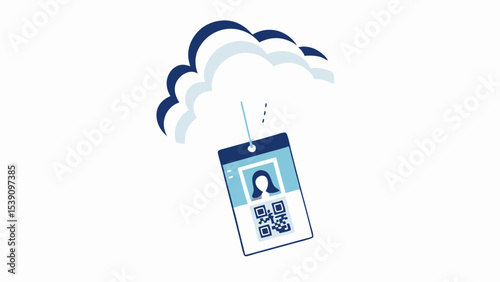 Cloud computing with id card showing qr code and user profile hanging from the cloud storage system