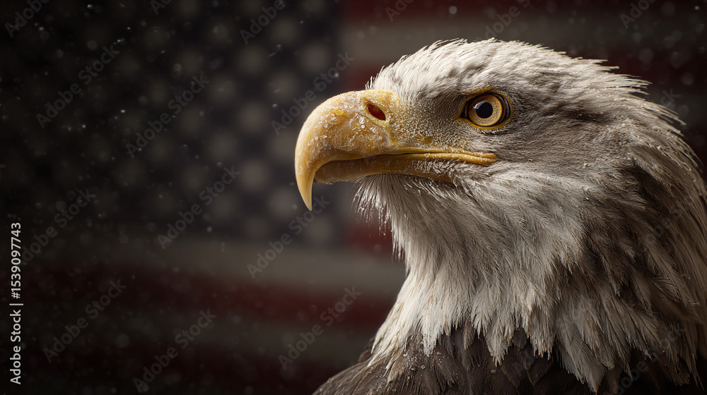 Fototapeta premium American eagle with flag of usa in background 