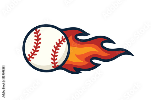 Baseball with a fire trail is depicted in isolation on a transparent  background