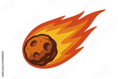 A fiery meteor streaking across the sky with a burning trail on a see-through background