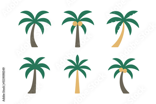 The icon set includes illustrations of palm trees, representing Miami Beach, tropical coconut trees, and summer in Hawaii
