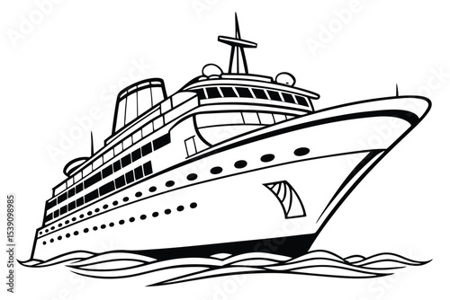 Majestic Cruise Ship Illustration Sailing on Gentle Waves A Classic Maritime Image in Striking Black and White