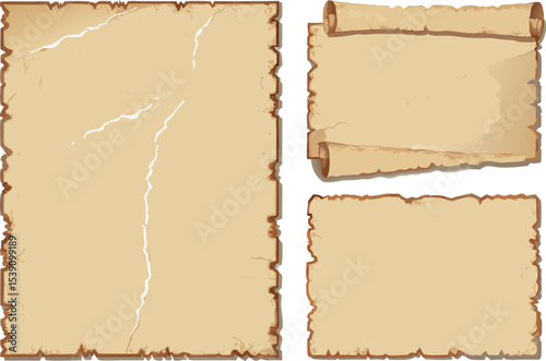 Collection of Old Paper Scrolls and Sheets for Treasure Maps and Vintage Documents