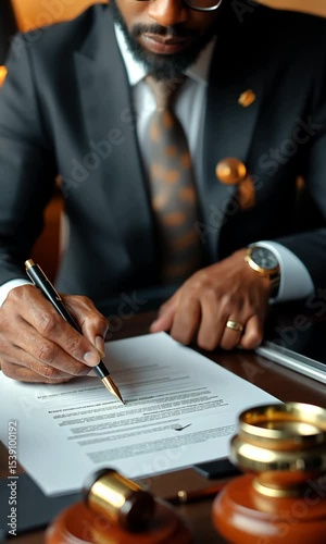 Professional signing of legal documents in an office setting