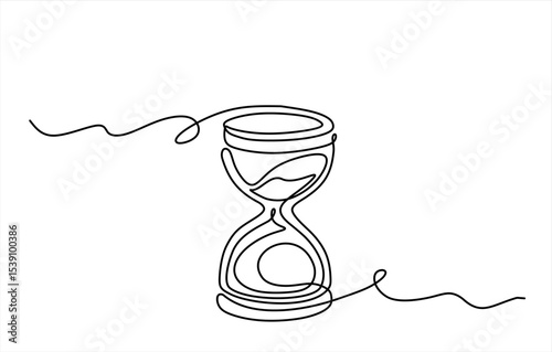 One continuous line drawing of sand hourglass. Vintage timer as Countdown concept in simple linear style.  One line continuous hourglass. Line art hourglass outline. Hand drawn. Editable stroke