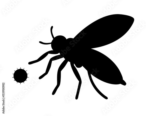 Disease Vector Fly Silhouette | Pest Insect Imprint Vector | Winged Pathogen Carrier | EPS 10 Isolated on White