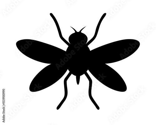 Disease Vector Fly Silhouette | Pest Insect Imprint Vector | Winged Pathogen Carrier | EPS 10 Isolated on White