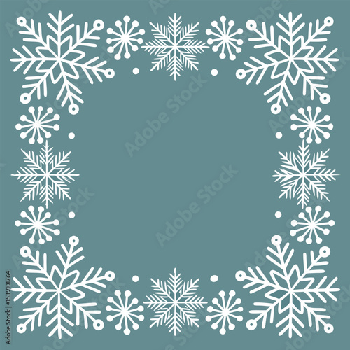 Elegant winter snowflake frame border design for holiday season decorations and greetings