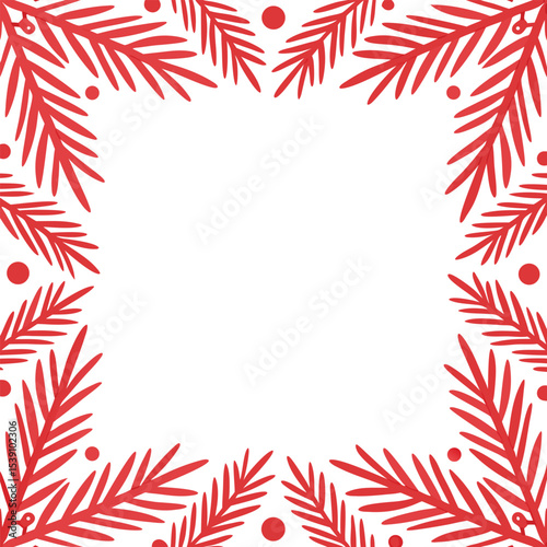 Festive red foliage border frame with empty space for christmas or holiday greetings