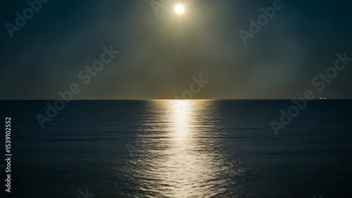 Moonlit Ocean Scene with Calm Waters and Night Sky