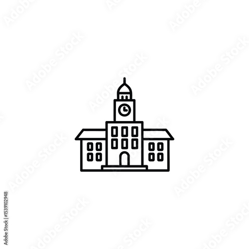 City Hall Clock Tower Line Icon Vector