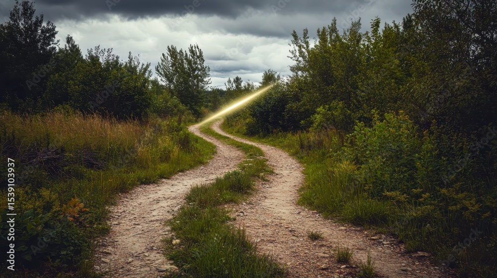 Serene Winding Pathway Through Lush Green Forest Landscape Serene Winding Pathway Through Lush Green Forest Landscape