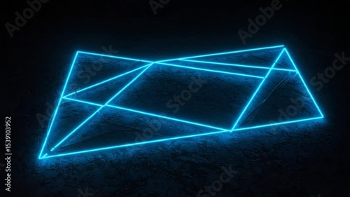 Neon geometric shapes glowing in dark background