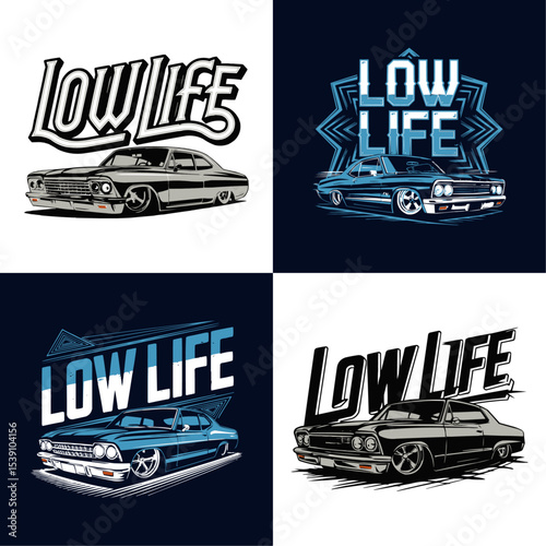 Low Life Vector Art: Classic Car Culture Graphic for T-Shirts, Posters, and Lowrider Enthusiasts. Automotive Lifestyle Design for Car Lovers
