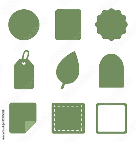 Eco-Friendly Icon Set. Flat icon set of environmentally conscious label shapes: round eco badge, rectangular
