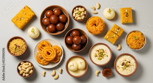 indian food Assorted Indian Sweets and Desserts Platter: Gulab Jamun, Barfi, Jalebi, and More