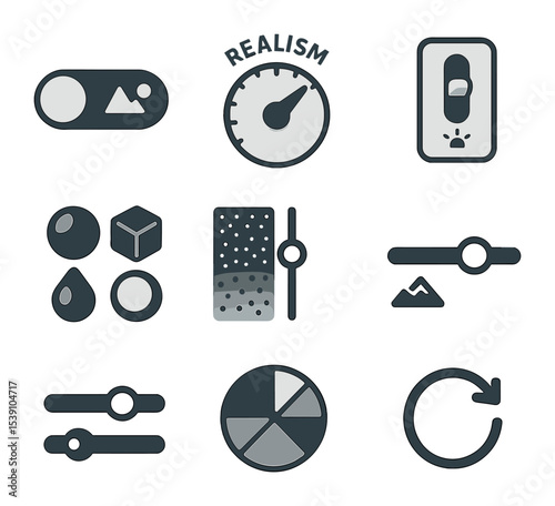 AI Journalism Icons. Flat icon set of AI in journalism and media realism: news article bot, fake news alert,
