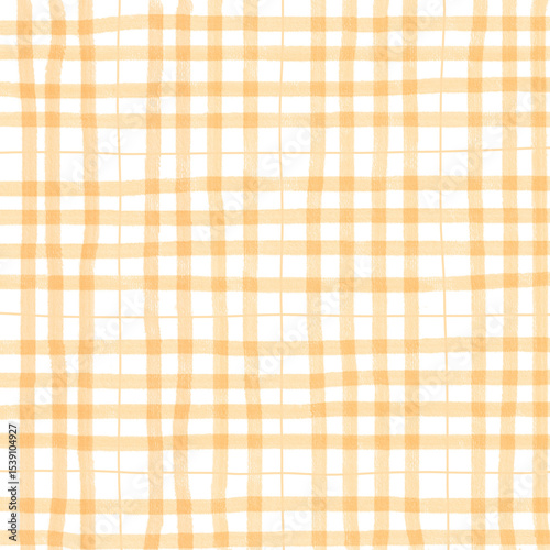 Orange Plaid Gingham Madras Check Hand Drawn Background Pattern Overlay