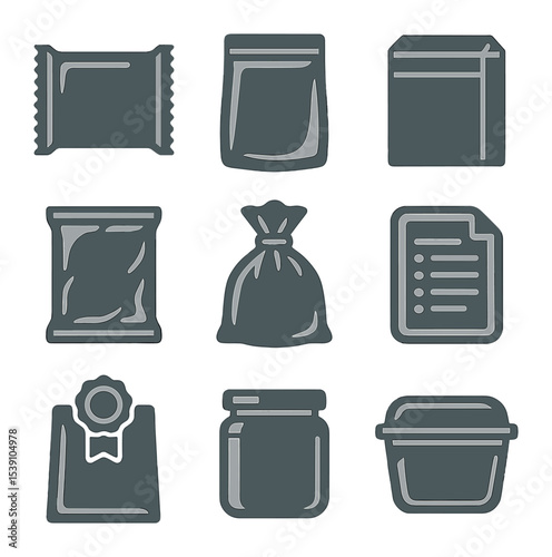 Forgotten Pantry Snacks. Flat icon set of forgotten pantry snacks: cookie tin, crumpled candy wrapper, dusty