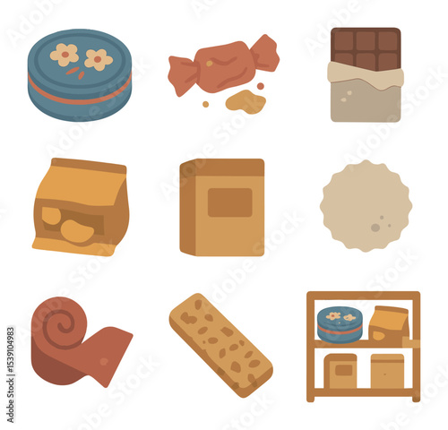 Climate Change Icon Sets. Flat icon set of climate-impacted environments: melting permafrost, desertification,