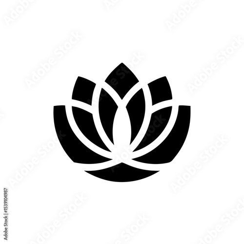Modern Lotus Flower Silhouette Vector:
Stylized black lotus flower icon, representing beauty, serenity, and spiritual awakening, great for health, spa, and yoga-related projects.