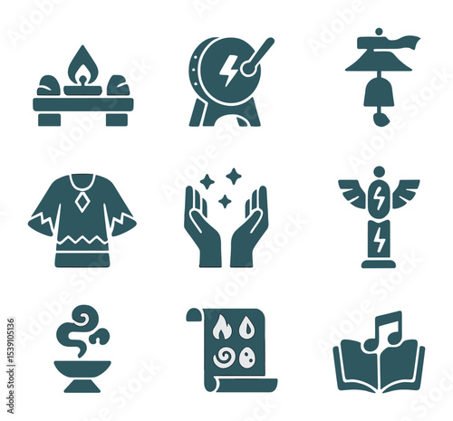 Air Element Icons. Flat icon set of elemental deities of air: air spirit, gust swirl, feather cloak, cloud