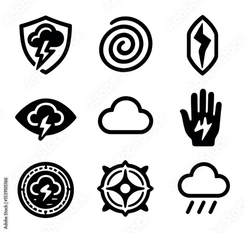 Wind and Sky Icons. Flat icon set of wind and sky powers: levitation gust, flight wings, aerial orb, wind