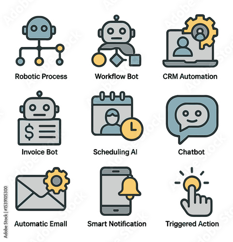Business Analytics Icons. Flat icon set of business analytics tools: pie chart, bar graph, KPI dashboard,