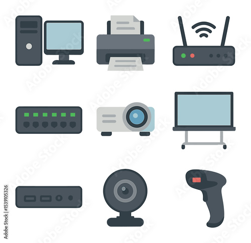 Business Automation Icons. Flat icon set of business automation technology: robotic process automation,