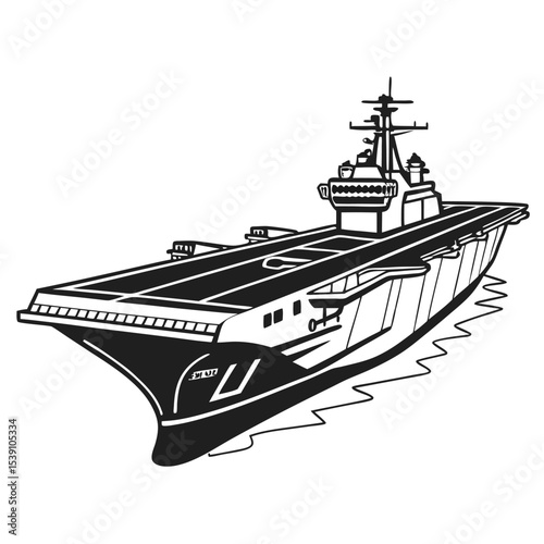Monochrome Depiction of a Navy Aircraft Carrier Ready for Deployment and Service Across the World's Oceans