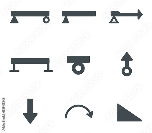 Office Technology Icons. Flat icon set of office hardware technology: desktop PC, all-in-one printer, Wi-Fi