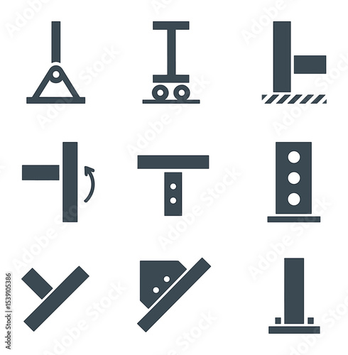 Structural Failure Icons. Flat icon set of structural failure modes: buckling, bending, cracking, yielding,