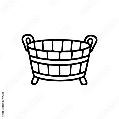 Vintage wooden bucket vector illustration, perfect for rustic designs, farm themes, and DIY projects. Classic hand-drawn style, ideal for eco-friendly and home decor concepts.