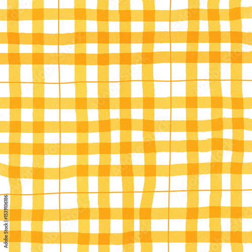 Orange Plaid Gingham Madras Check Hand Drawn Background Pattern Overlay
