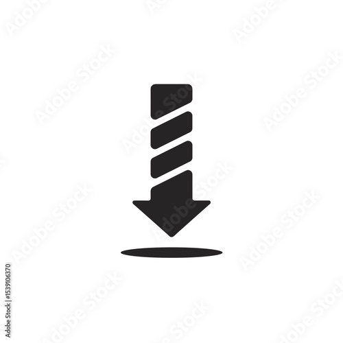 Black silhouette of spiral drill bit or ground anchor pointing downward used in construction, soil penetration, or fastening systems