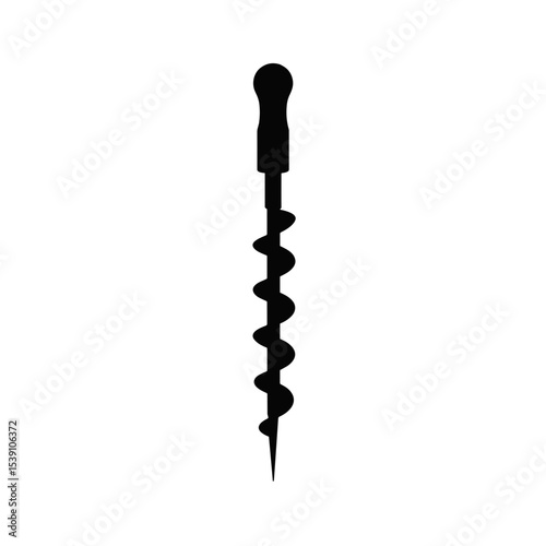 Black silhouette of screw anchor or torsion tool with spiral shaft and handle used in construction, fastening, and mechanical tension systems