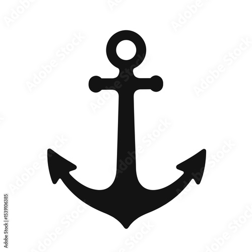 Black silhouette of admiralty anchor with dual flukes and ring head symbolizing stability, anchoring systems, and maritime engineering