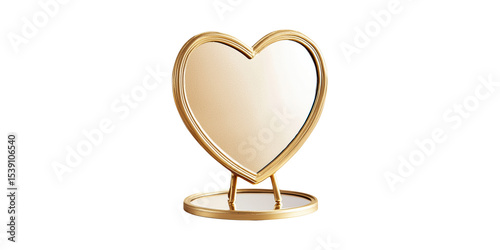 Heart-Shaped Gold Mirror Stand. Elegant Decor For Vanity And Home Styling Isolated On Transparent Background