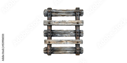 Weathered Wooden Railroad Ties With Metal Fastenings. Vintage Railway Infrastructure Concept Isolated On Transparent Background