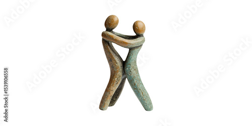 Abstract Embracing Figures Sculpture. Symbol Of Unity And Connection In Art Isolated On Transparent Background