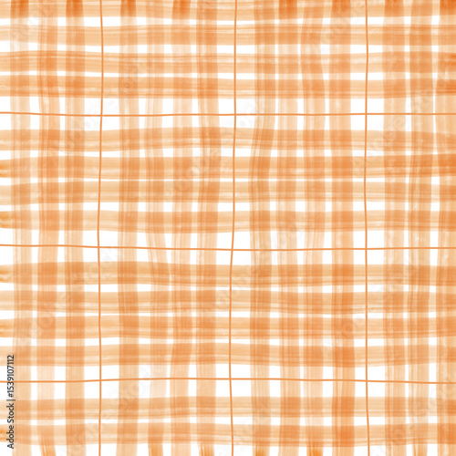Orange Plaid Gingham Madras Check Hand Drawn Background Pattern Overlay