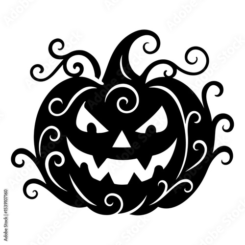 Vector Halloween Pumpkin Silhouette with Angry Face and Sharp Teeth Art Style.