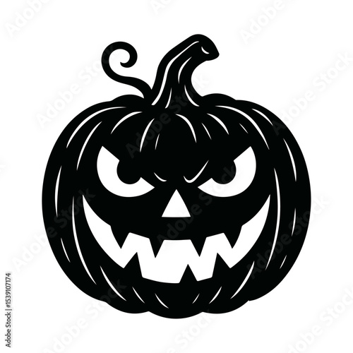 Creepy Jack-o'-Lantern Pumpkin Face Silhouette for Halloween Crafts and Art.