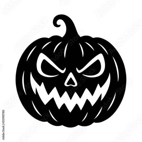 Angry Halloween Pumpkin Face Silhouette Illustration for Scary Holiday Theme.
